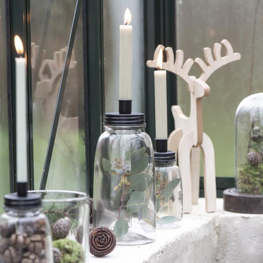 Tall Glass And Metal Dinner Candle Storage Jar And Holder With Six White Candles - Lulu Loves Home - Candle Holders - Dinner