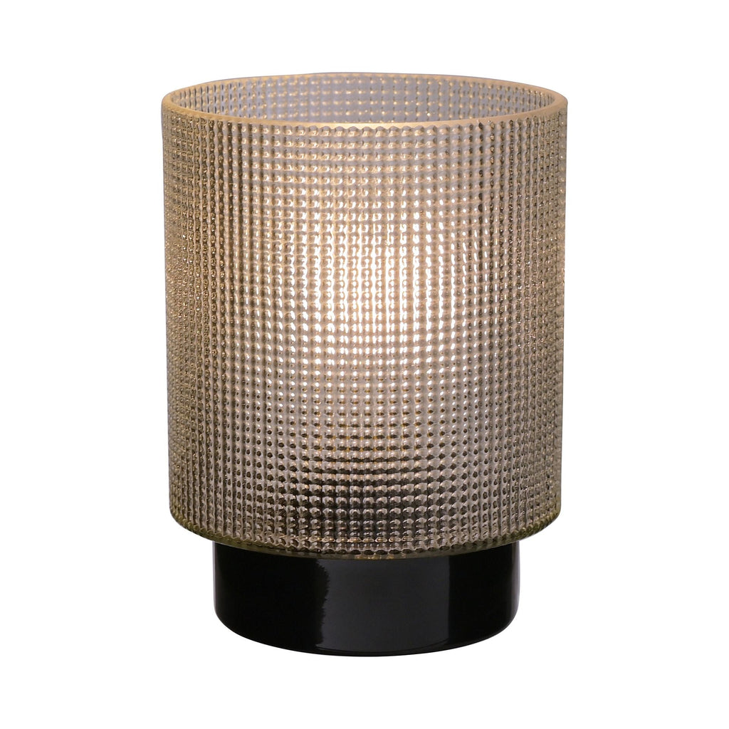 Taupe Textured Glass LED Lamp With Black Base - Lulu Loves Home - Lamps & Lighting