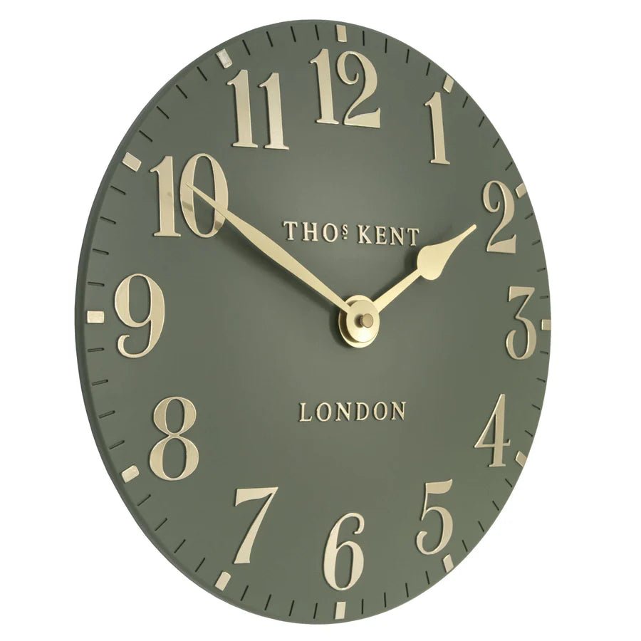 Thomas Kent 12” Arabic Wall Clock Colour Lichen Green - Lulu Loves Home - Clocks