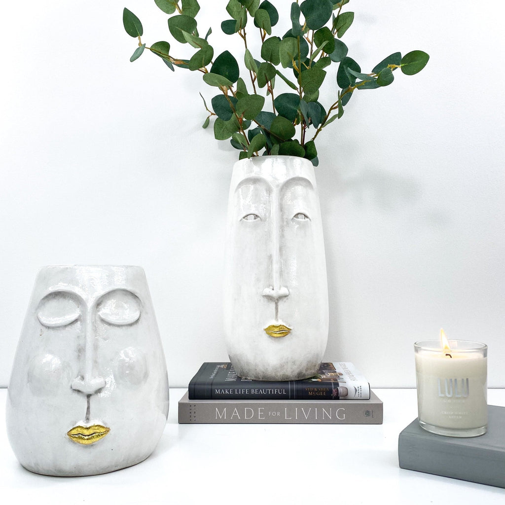 White & Gold Lippy Ceramic Vase - Lulu Loves Home - Vases